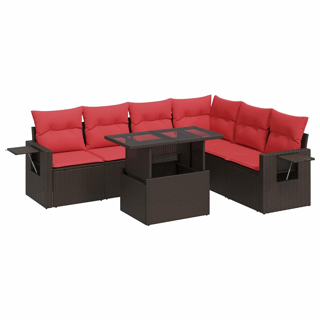 Set Divani da Giardino 7pz con Cuscini Marrone Polyrattan Acacia