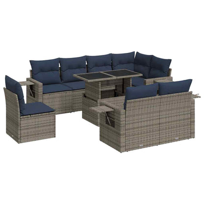 Set Divani Giardino 9 pz con Cuscini Grigio Polyrattan