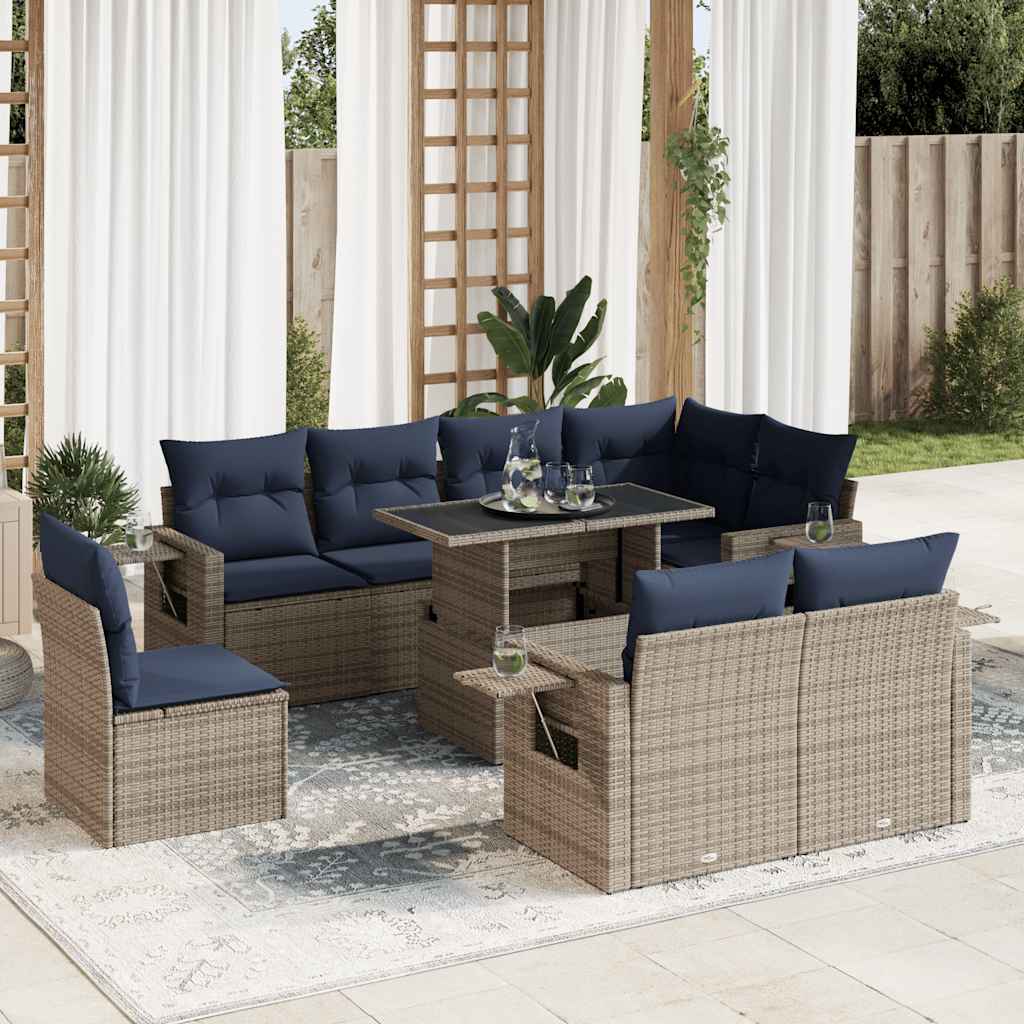 Set Divani Giardino 9 pz con Cuscini Grigio Polyrattan
