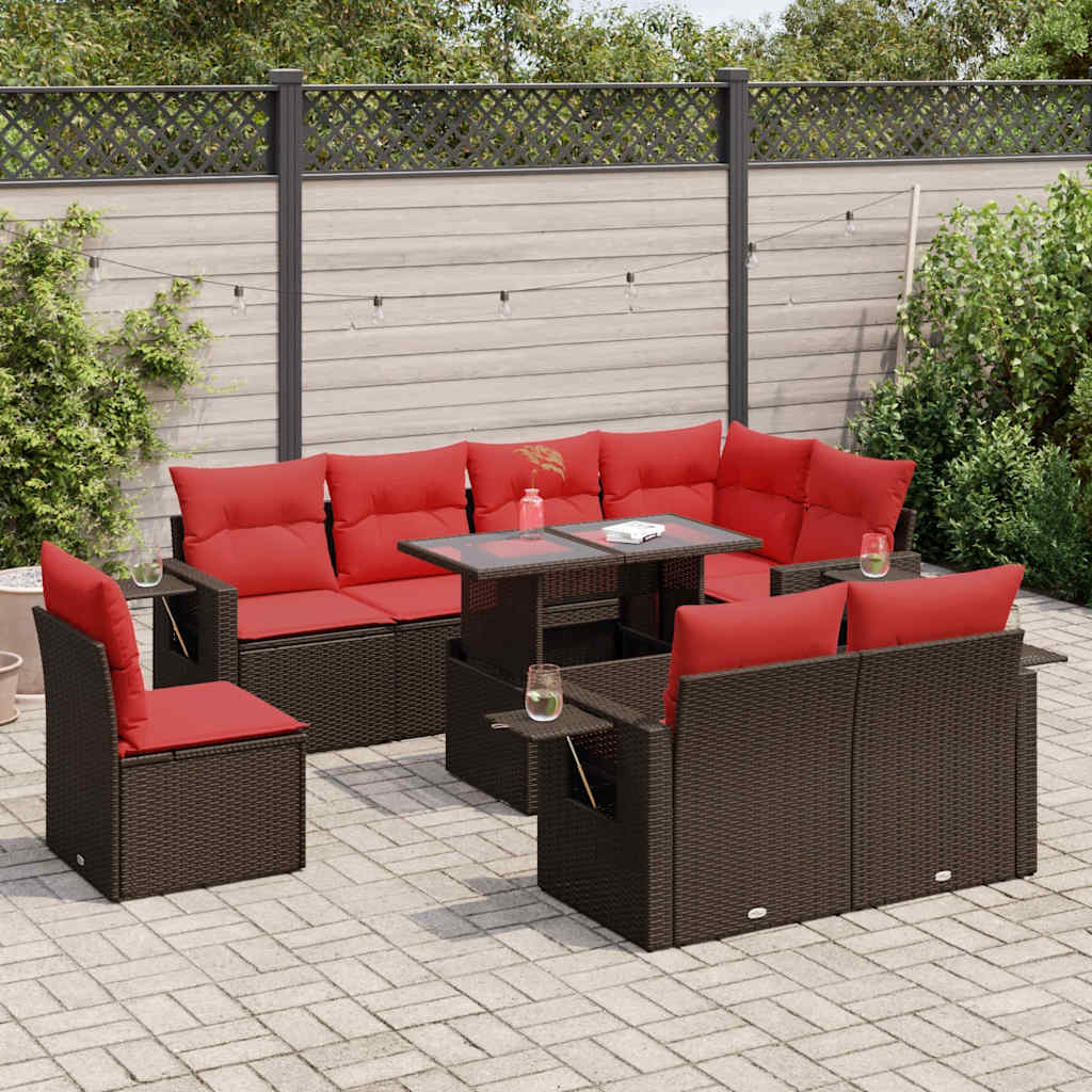 Set Divani Giardino 9 pz con Cuscini Marrone Polyrattan Acacia