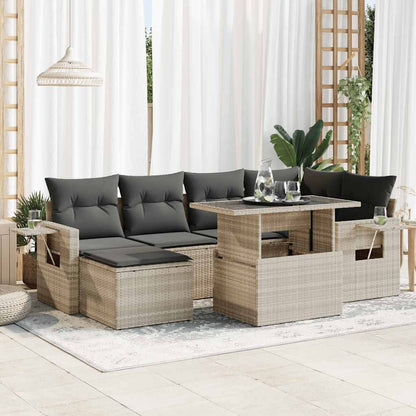 Set Divani da Giardino 7pz con Cuscini Grigio Chiaro Polyrattan