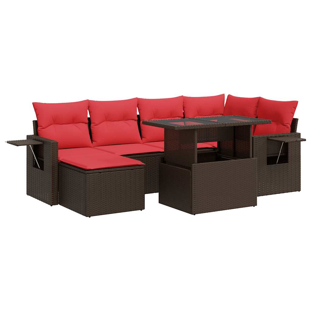 Set Divani Giardino 7 pz con Cuscini Marrone Polyrattan Acacia