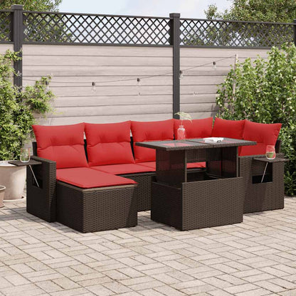 Set Divani Giardino 7 pz con Cuscini Marrone Polyrattan Acacia