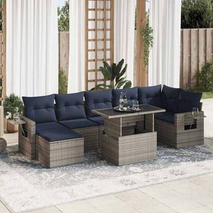 Set Divano da Giardino 8pz con Cuscini Grigio Polyrattan Acacia
