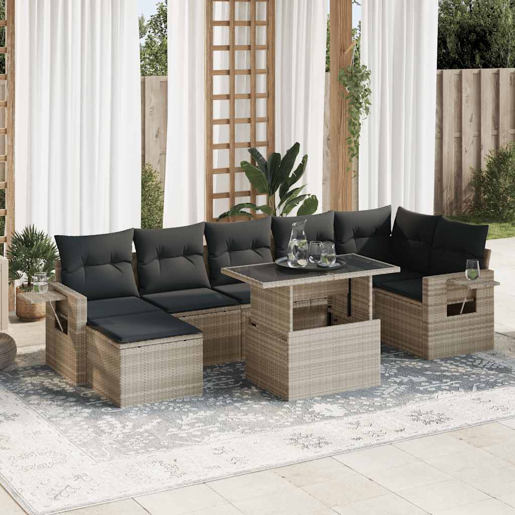 Set Divano da Giardino 8pz con Cuscini Grigio Chiaro Polyrattan
