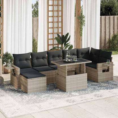Set Divano da Giardino 8pz con Cuscini Grigio Chiaro Polyrattan