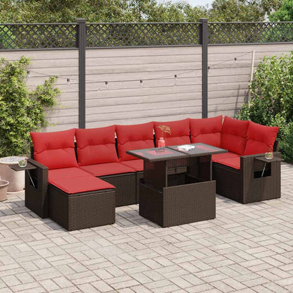 Set Divani Giardino 8 pz con Cuscini Marrone Polyrattan Acacia