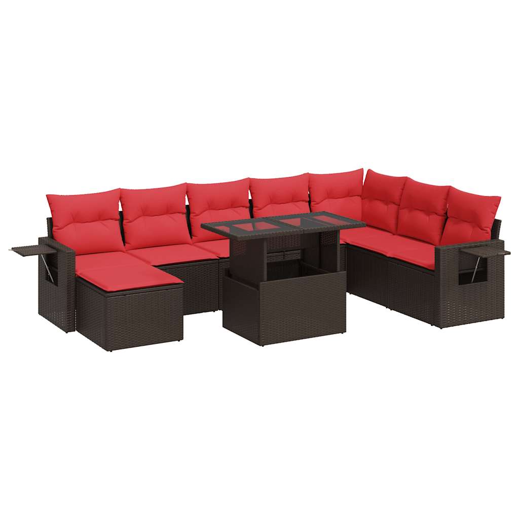 Set Divani Giardino 9 pz con Cuscini Marrone Polyrattan Acacia