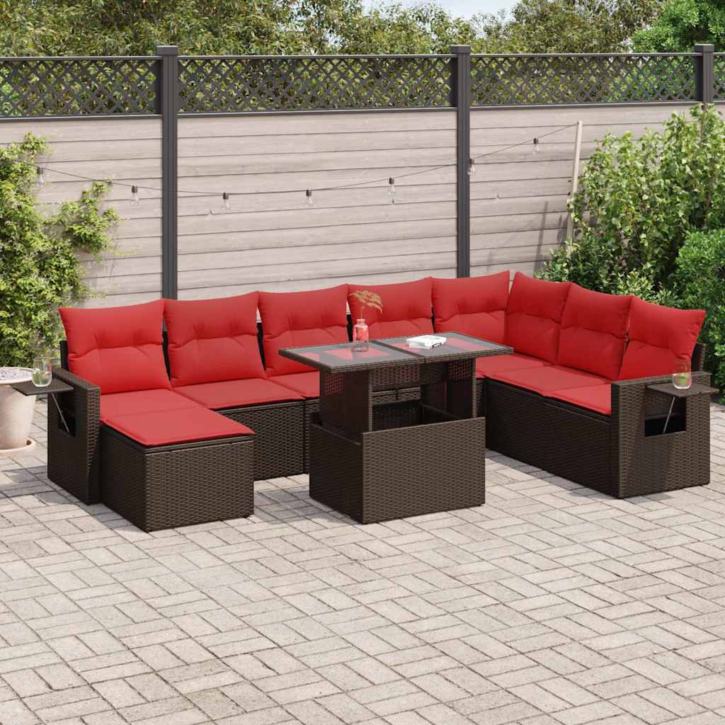 Set Divani Giardino 9 pz con Cuscini Marrone Polyrattan Acacia