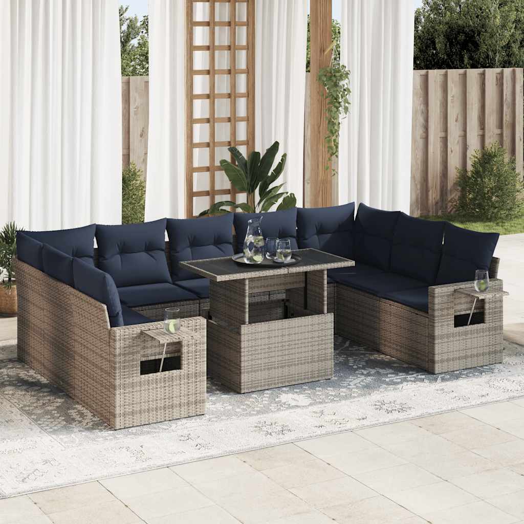 Divano Giardino 10 pz con Cuscini Grigio in Polyrattan Acacia