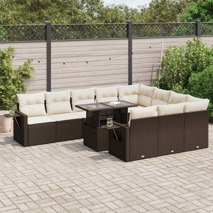 Set Divani da Giardino 11 pz con Cuscini Polyrattan Marrone