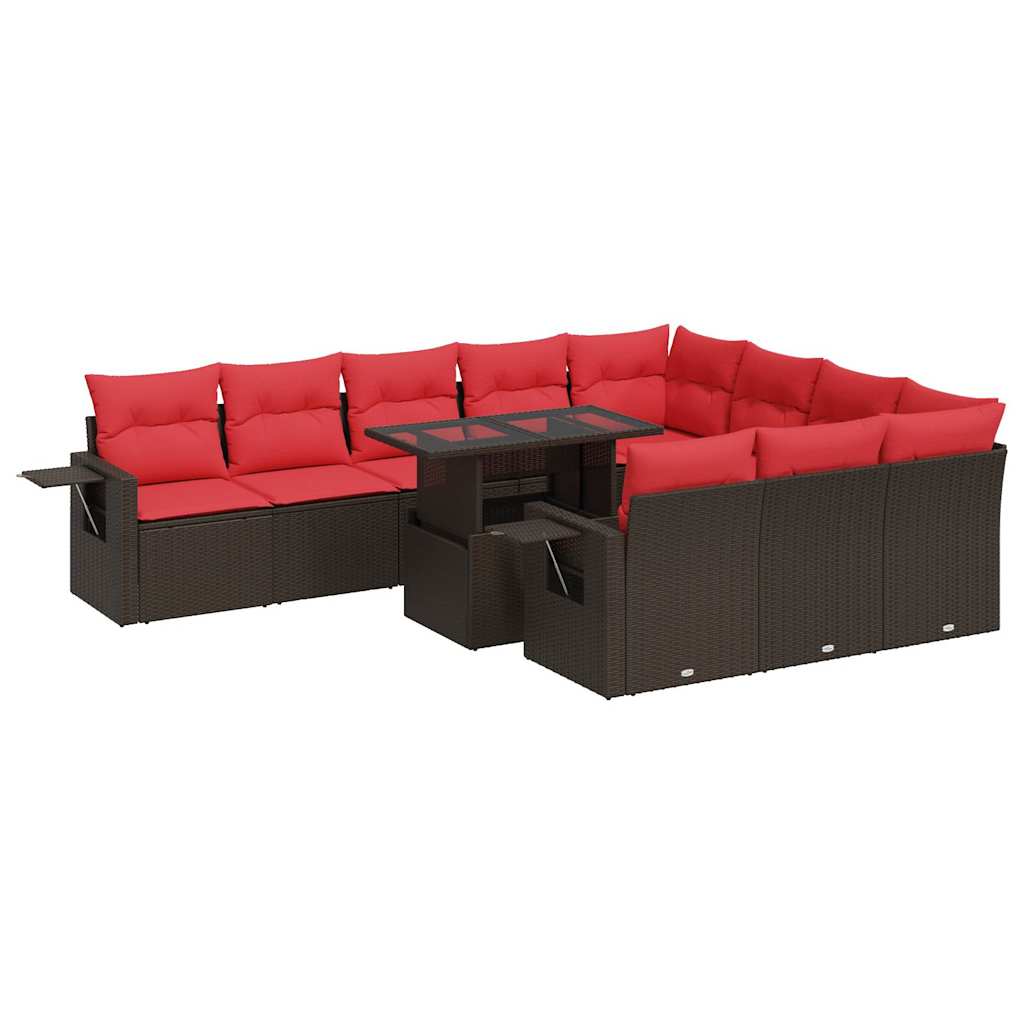Set Divani Giardino 11 pz con Cuscini Polyrattan Marrone Acacia