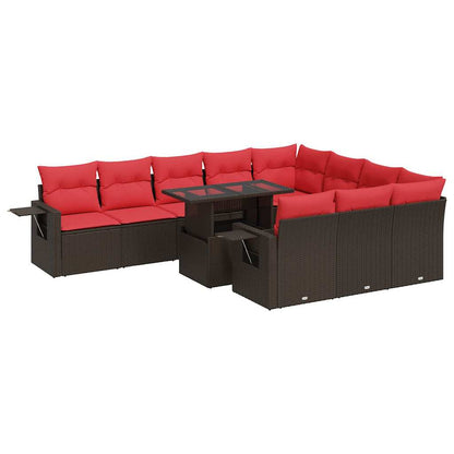Set Divani Giardino 11 pz con Cuscini Polyrattan Marrone Acacia