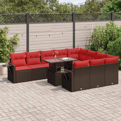 Set Divani Giardino 11 pz con Cuscini Polyrattan Marrone Acacia