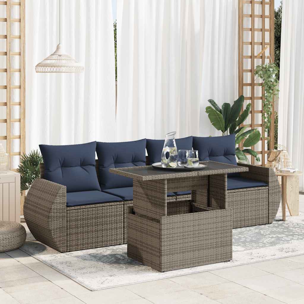 Set Divano Giardino 5 pz con Cuscini Grigio Polyrattan Acacia