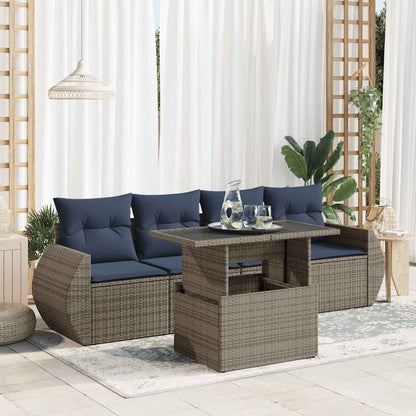 Set Divano Giardino 5 pz con Cuscini Grigio Polyrattan Acacia