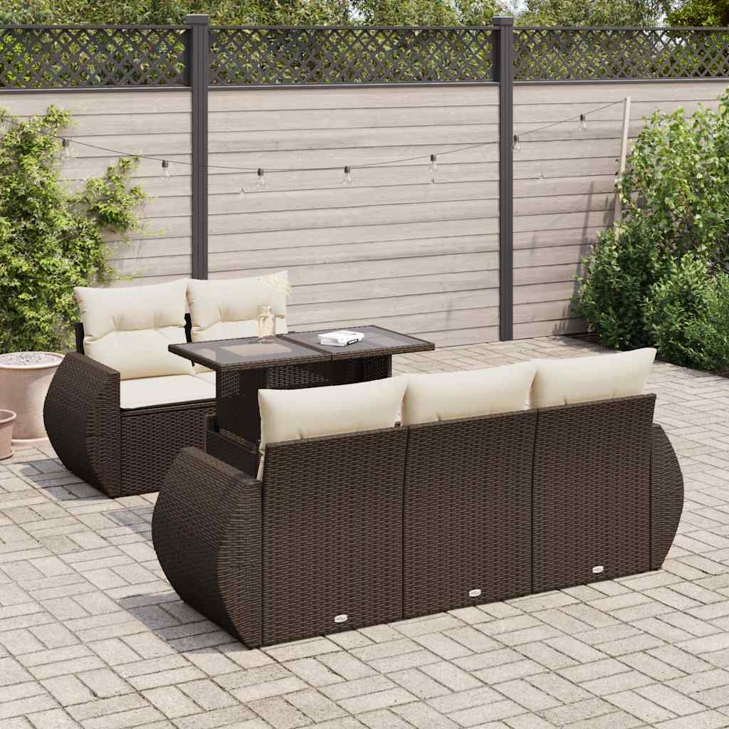Set Divano da Giardino 6 pz con Cuscini Marrone in Polyrattan