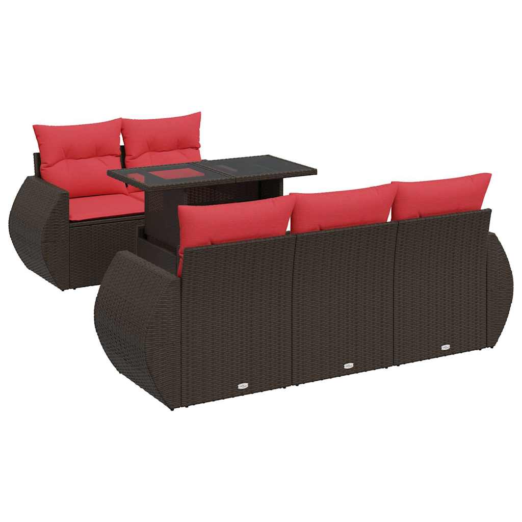 Set Divano Giardino 6 pz con Cuscini Marrone Polyrattan Acacia
