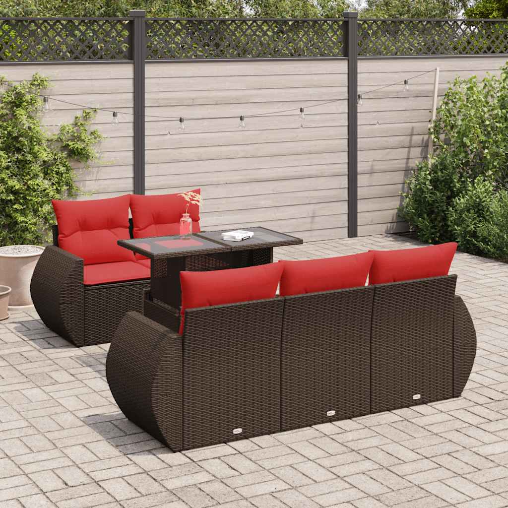 Set Divano Giardino 6 pz con Cuscini Marrone Polyrattan Acacia