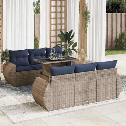 Set Divani da Giardino 7pz con Cuscini Grigio Polyrattan Acacia