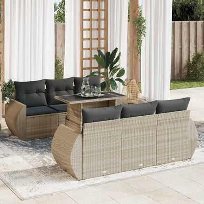 Set Divani da Giardino 7pz con Cuscini Grigio Chiaro Polyrattan