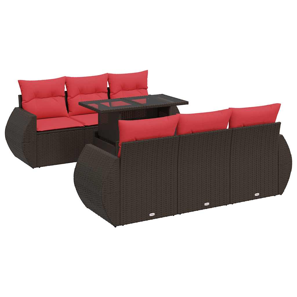 Set Divani Giardino 7 pz con Cuscini Marrone Polyrattan Acacia