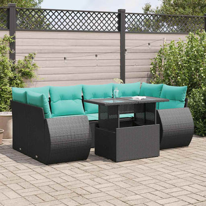 Set Divani da Giardino con Cuscini 7pz Nero Polyrattan Acacia
