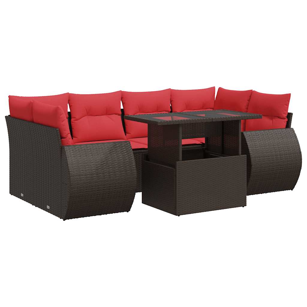 Set Divani Giardino 7 pz con Cuscini Marrone Polyrattan Acacia
