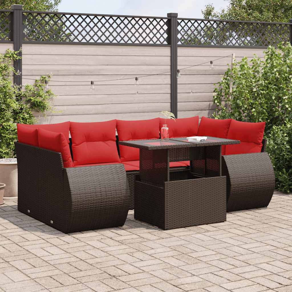 Set Divani Giardino 7 pz con Cuscini Marrone Polyrattan Acacia