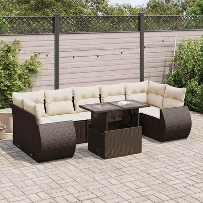 Set Divani da Giardino 8 pz con Cuscini Marrone in Polyrattan