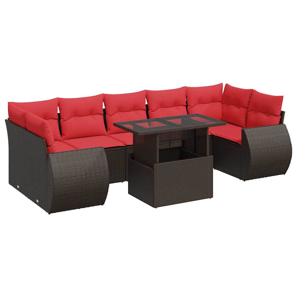 Set Divani Giardino 8 pz con Cuscini Marrone Polyrattan Acacia