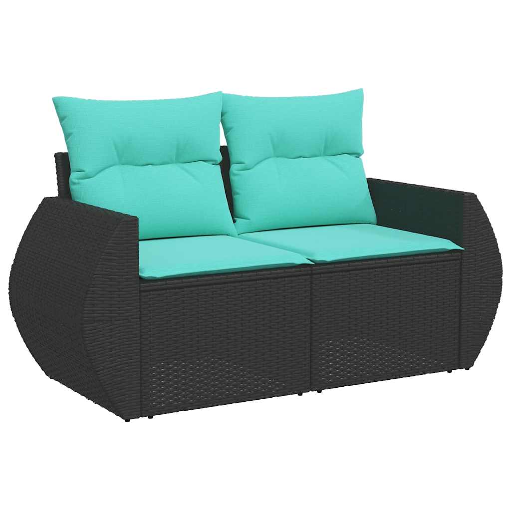 Set Divani da Giardino 9 pz con Cuscini Nero Polyrattan Acacia
