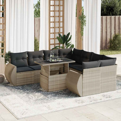 Set Divano da Giardino 9pz con Cuscini Grigio Chiaro Polyrattan