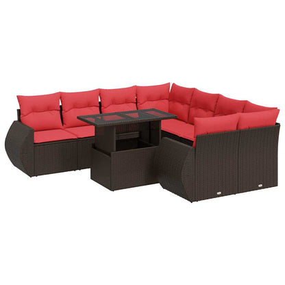 Set Divani Giardino 9 pz con Cuscini Marrone Polyrattan Acacia