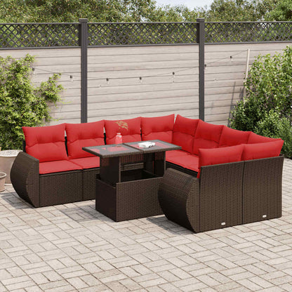 Set Divani Giardino 9 pz con Cuscini Marrone Polyrattan Acacia