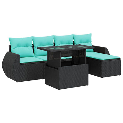 Set Divano da Giardino 6 pz con Cuscini Nero Polyrattan Acacia