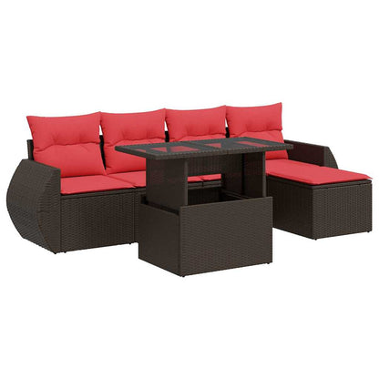 Set Divano Giardino 6 pz con Cuscini Marrone Polyrattan Acacia