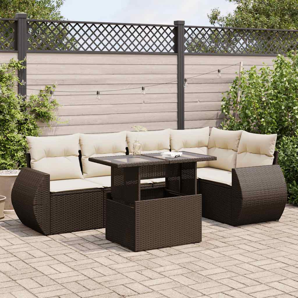 Set Divano da Giardino 6 pz con Cuscini Marrone in Polyrattan