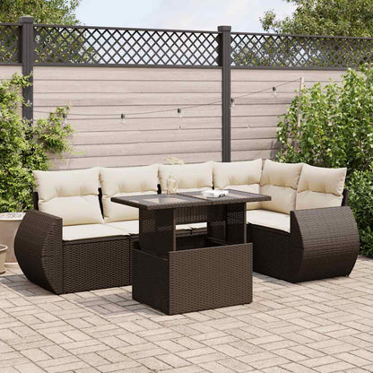 Set Divano da Giardino 6 pz con Cuscini Marrone in Polyrattan
