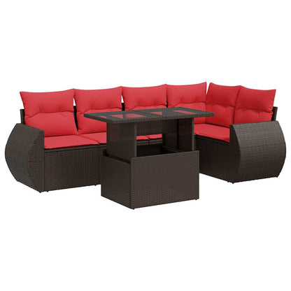Set Divano Giardino 6 pz con Cuscini Marrone Polyrattan Acacia