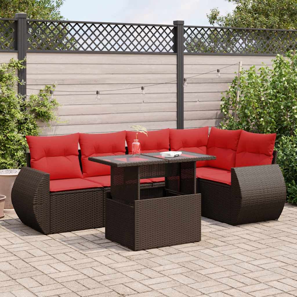 Set Divano Giardino 6 pz con Cuscini Marrone Polyrattan Acacia
