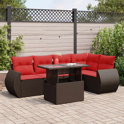 Set Divano Giardino 6 pz con Cuscini Marrone Polyrattan Acacia