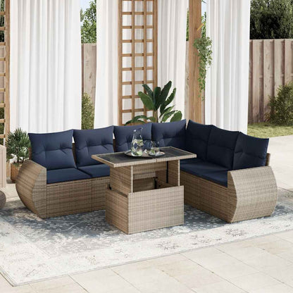 Set Divani da Giardino 7pz con Cuscini Grigio Polyrattan Acacia