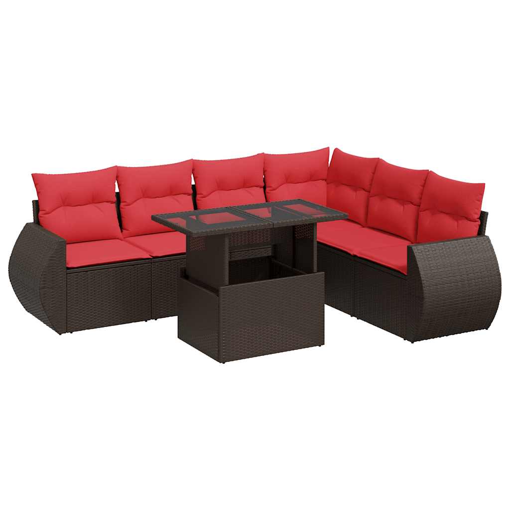 Set Divani Giardino 7 pz con Cuscini Marrone Polyrattan Acacia