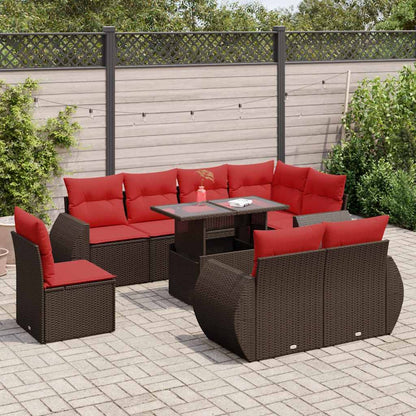 Set Divani Giardino 9 pz con Cuscini Marrone Polyrattan Acacia