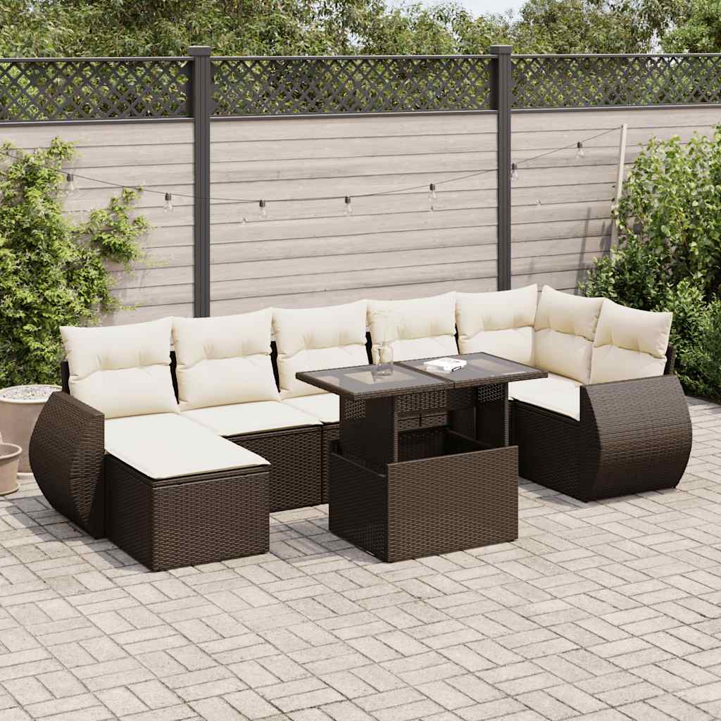 Set Divani da Giardino 8 pz con Cuscini Marrone in Polyrattan