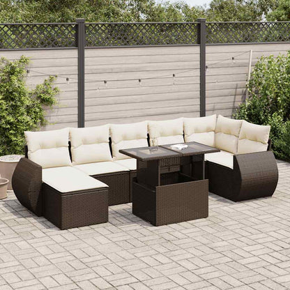 Set Divani da Giardino 8 pz con Cuscini Marrone in Polyrattan