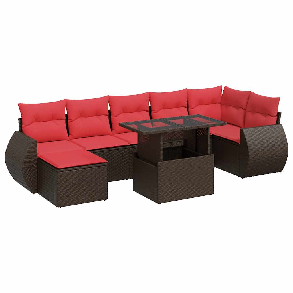 Set Divani Giardino 8 pz con Cuscini Marrone Polyrattan Acacia