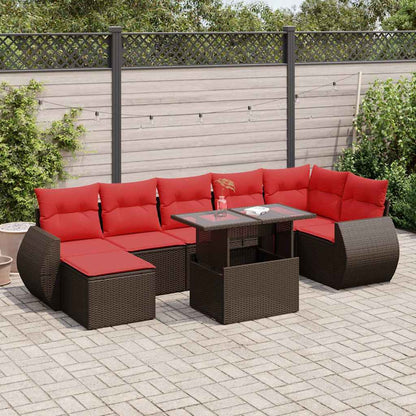 Set Divani Giardino 8 pz con Cuscini Marrone Polyrattan Acacia