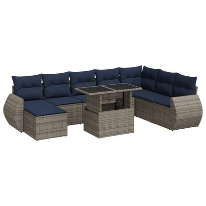 Set Divani Giardino 9 pz con Cuscini Polyrattan Acacia Grigio